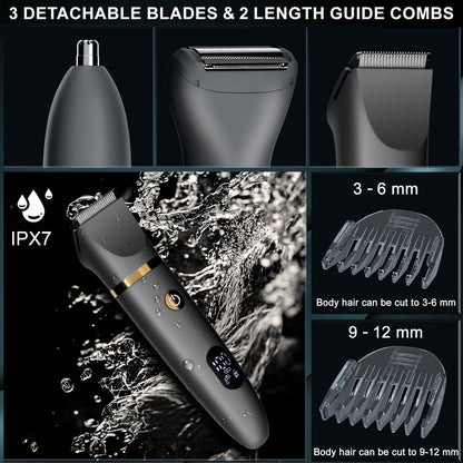 Men Ball Shaver, 3-in-1 Titanium Blade Pubic Trimmer IPX7 Wet Dry Electric Razor