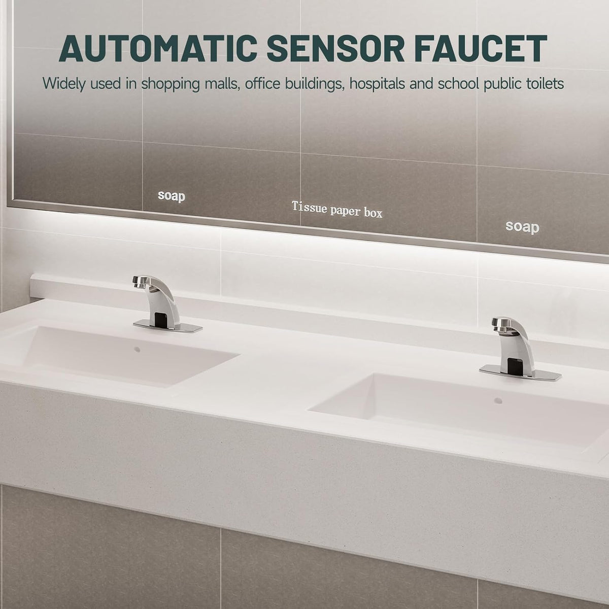 Touchless Bathroom Faucet, Sensor Faucets, Brushed Nickel | Automatic Bathroom Sink Faucet, Motion Commercial Hands Free, Battery or Plug-in Powered, Control Box and Temperature Mixer