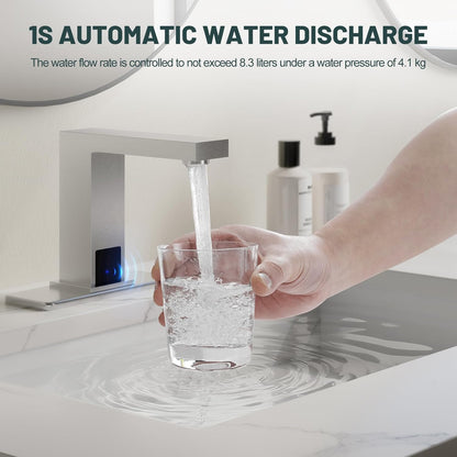 Touchless Bathroom Faucet, Sensor Faucets, Brushed Nickel | Automatic Bathroom Sink Faucet, Motion Commercial Hands Free, Battery or Plug-in Powered, Control Box and Temperature Mixer
