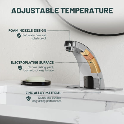 Touchless Bathroom Faucet, Sensor Faucets, Brushed Nickel | Automatic Bathroom Sink Faucet, Motion Commercial Hands Free, Battery or Plug-in Powered, Control Box and Temperature Mixer