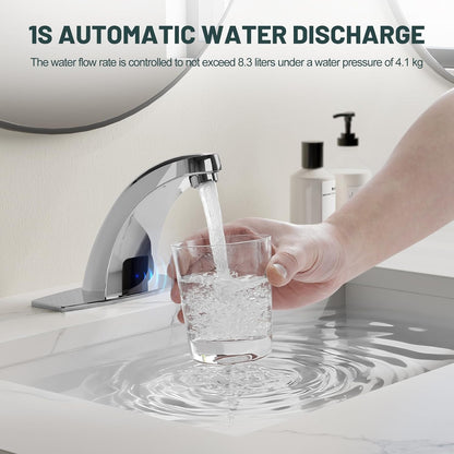Touchless Bathroom Faucet, Sensor Faucets, Brushed Nickel | Automatic Bathroom Sink Faucet, Motion Commercial Hands Free, Battery or Plug-in Powered, Control Box and Temperature Mixer