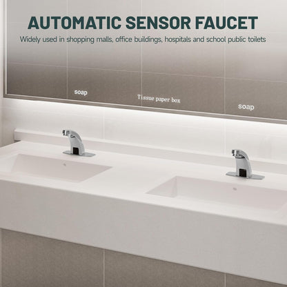 Touchless Bathroom Faucet, Sensor Faucets, Brushed Nickel | Automatic Bathroom Sink Faucet, Motion Commercial Hands Free, Battery or Plug-in Powered, Control Box and Temperature Mixer