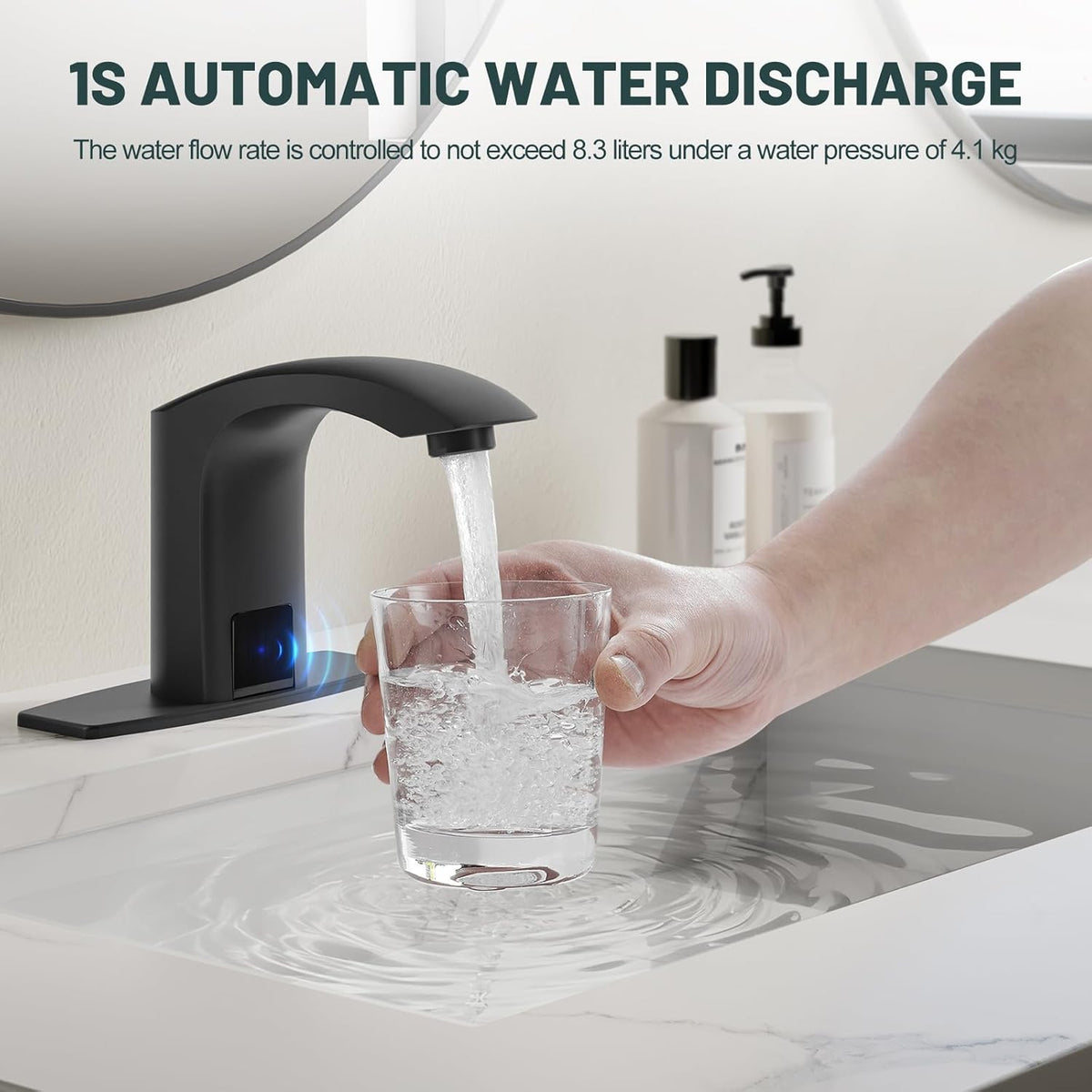 Touchless Bathroom Faucet, Sensor Faucets, Brushed Nickel | Automatic Bathroom Sink Faucet, Motion Commercial Hands Free, Battery or Plug-in Powered, Control Box and Temperature Mixer