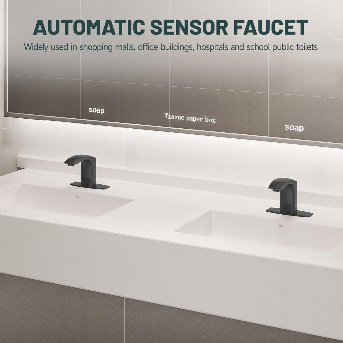 Touchless Bathroom Faucet, Sensor Faucets, Brushed Nickel | Automatic Bathroom Sink Faucet, Motion Commercial Hands Free, Battery or Plug-in Powered, Control Box and Temperature Mixer