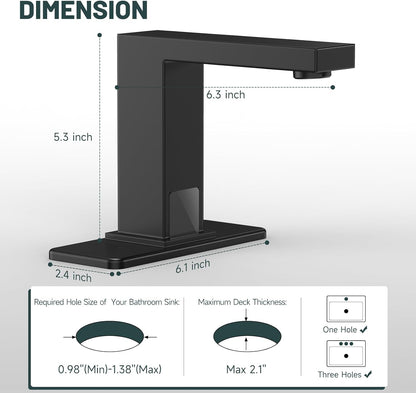 Touchless Bathroom Faucet, Sensor Faucets, Brushed Nickel | Automatic Bathroom Sink Faucet, Motion Commercial Hands Free, Battery or Plug-in Powered, Control Box and Temperature Mixer