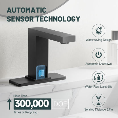 Touchless Bathroom Faucet, Sensor Faucets, Brushed Nickel | Automatic Bathroom Sink Faucet, Motion Commercial Hands Free, Battery or Plug-in Powered, Control Box and Temperature Mixer
