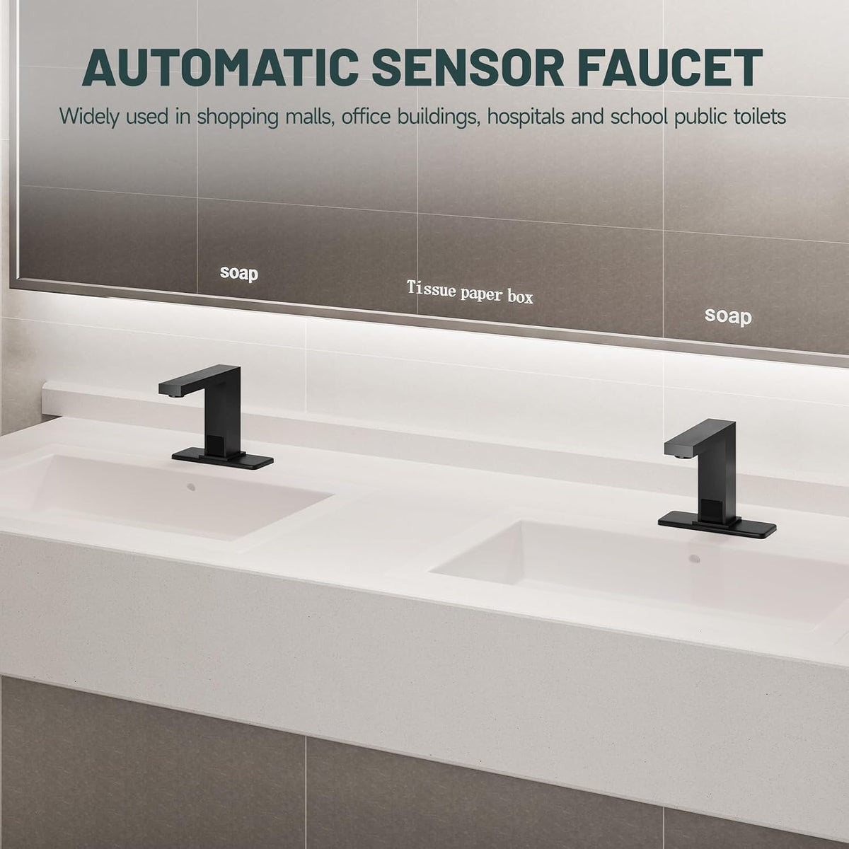 Touchless Bathroom Faucet, Sensor Faucets, Brushed Nickel | Automatic Bathroom Sink Faucet, Motion Commercial Hands Free, Battery or Plug-in Powered, Control Box and Temperature Mixer