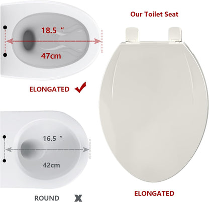 Elongated Toilet Seat with Built In Potty Training Seat, 19 Inch White Family Toilet Seat, Slow Close Plastic Toilet Cover for Adults and Toddlers, Easy Clean Seat