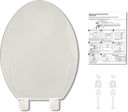 Elongated Toilet Seat with Built In Potty Training Seat, 19 Inch White Family Toilet Seat, Slow Close Plastic Toilet Cover for Adults and Toddlers, Easy Clean Seat