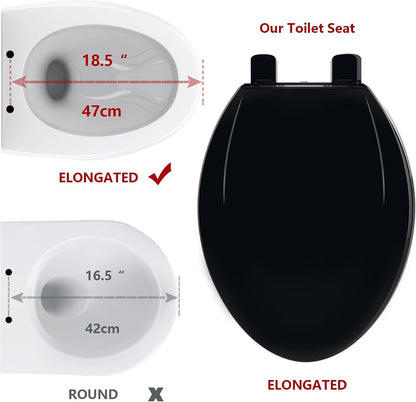 Elongated Toilet Seat with Built In Potty Training Seat, 19 Inch White Family Toilet Seat, Slow Close Plastic Toilet Cover for Adults and Toddlers, Easy Clean Seat