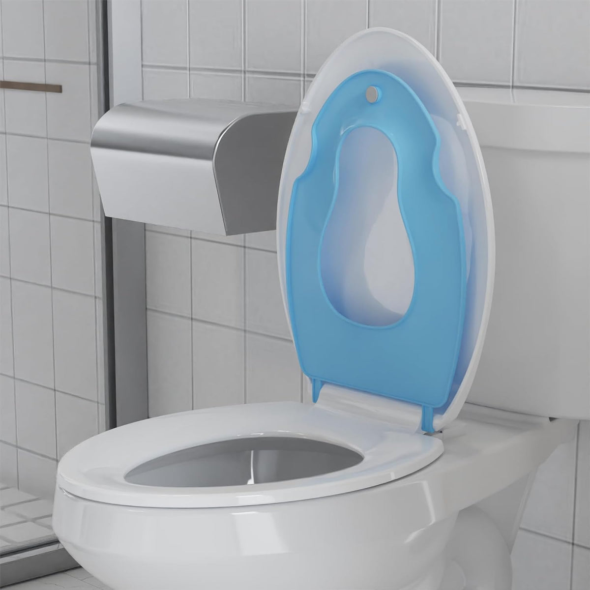 Elongated Toilet Seat with Built In Potty Training Seat, 19 Inch White Family Toilet Seat, Slow Close Plastic Toilet Cover for Adults and Toddlers, Easy Clean Seat
