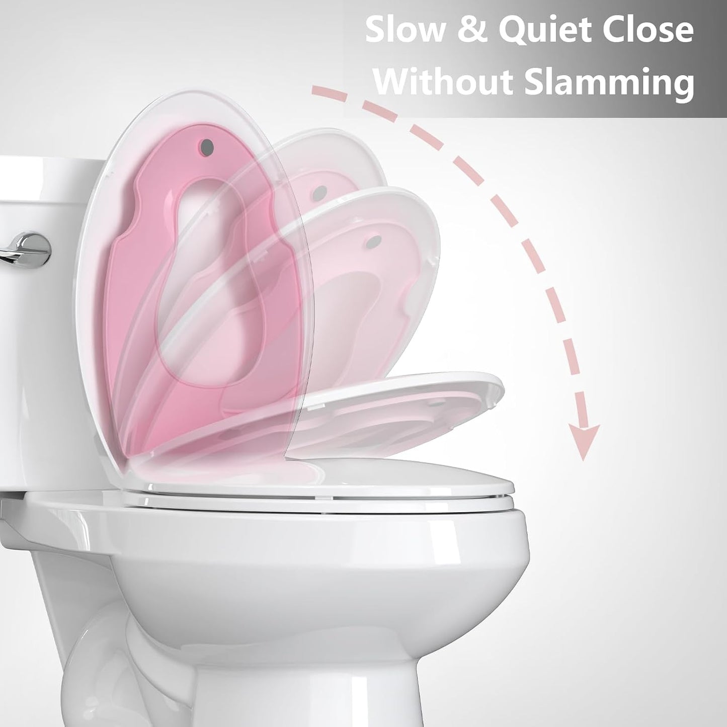 Elongated Toilet Seat with Built In Potty Training Seat, 19 Inch White Family Toilet Seat, Slow Close Plastic Toilet Cover for Adults and Toddlers, Easy Clean Seat