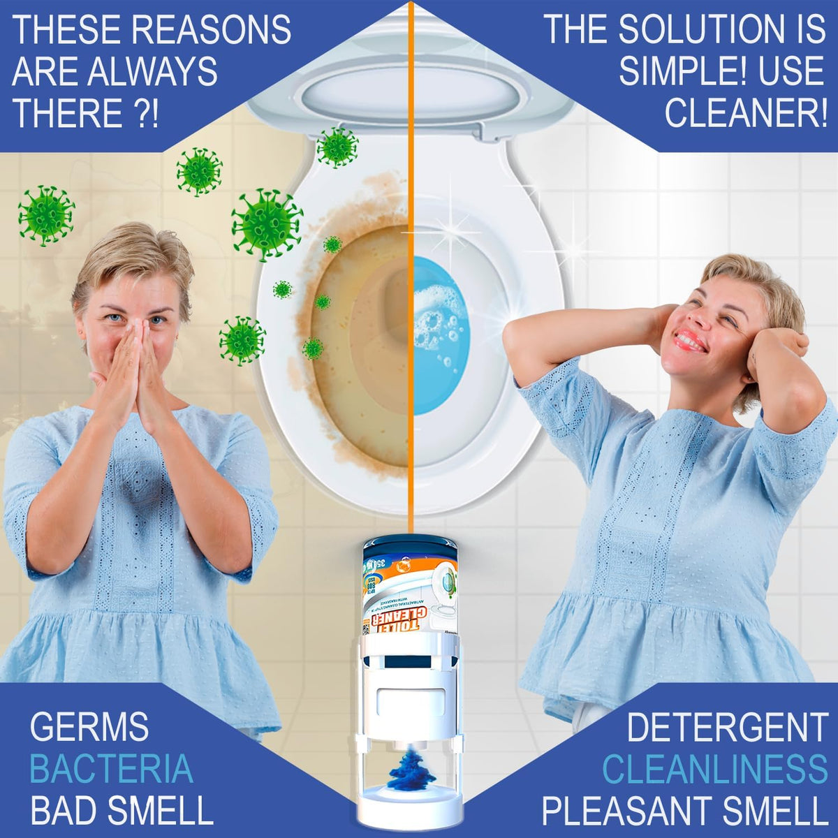 Automatic Toilet Bowl Cleaner with Refill — Antibacterial Flush-Activated Cleaning System, Toilet Cleaners for Hard Water, Helps Remove Rust & Limescale, Long-Lasting Performance & Unscented Formula