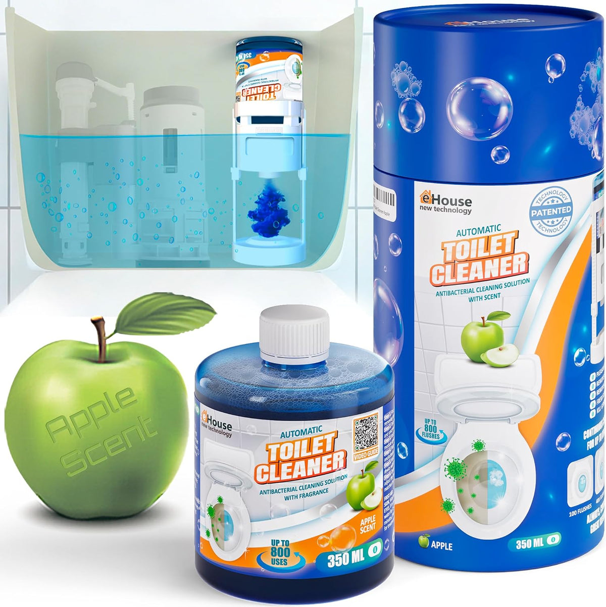 Automatic Toilet Bowl Cleaner with Refill — Antibacterial Flush-Activated Cleaning System, Toilet Cleaners for Hard Water, Helps Remove Rust & Limescale, Long-Lasting Performance & Unscented Formula