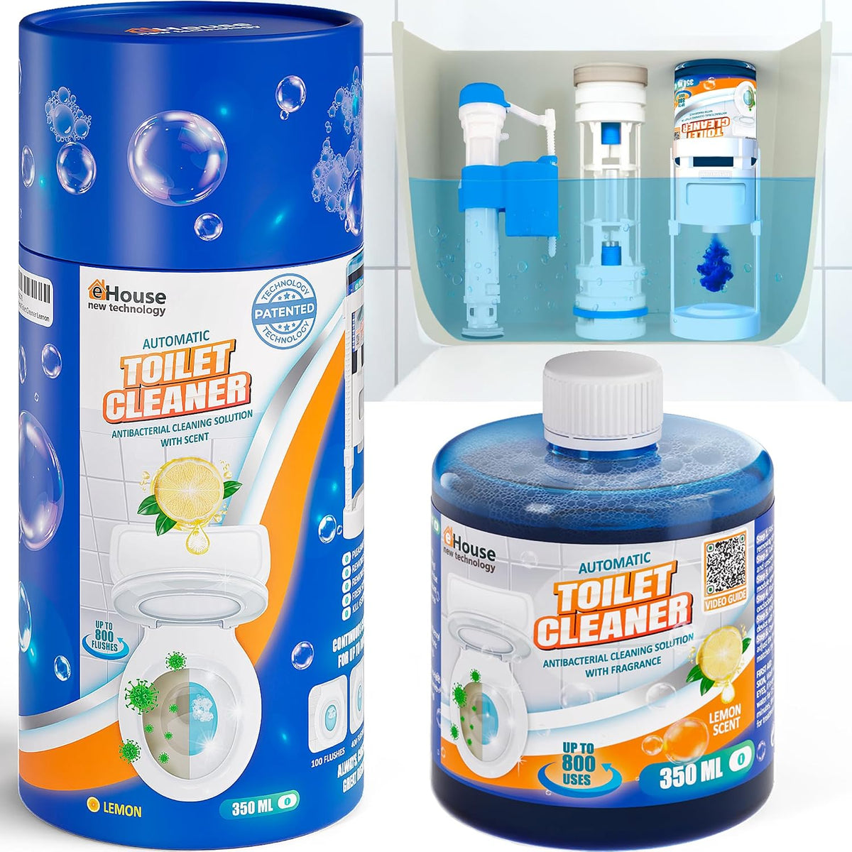 Automatic Toilet Bowl Cleaner with Refill — Antibacterial Flush-Activated Cleaning System, Toilet Cleaners for Hard Water, Helps Remove Rust & Limescale, Long-Lasting Performance & Unscented Formula