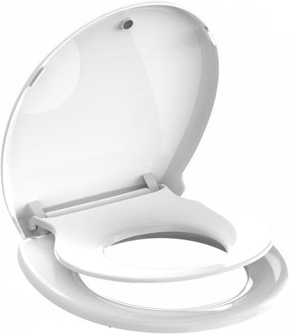Round Toilet Seat with Built-In Toddler Seat, White