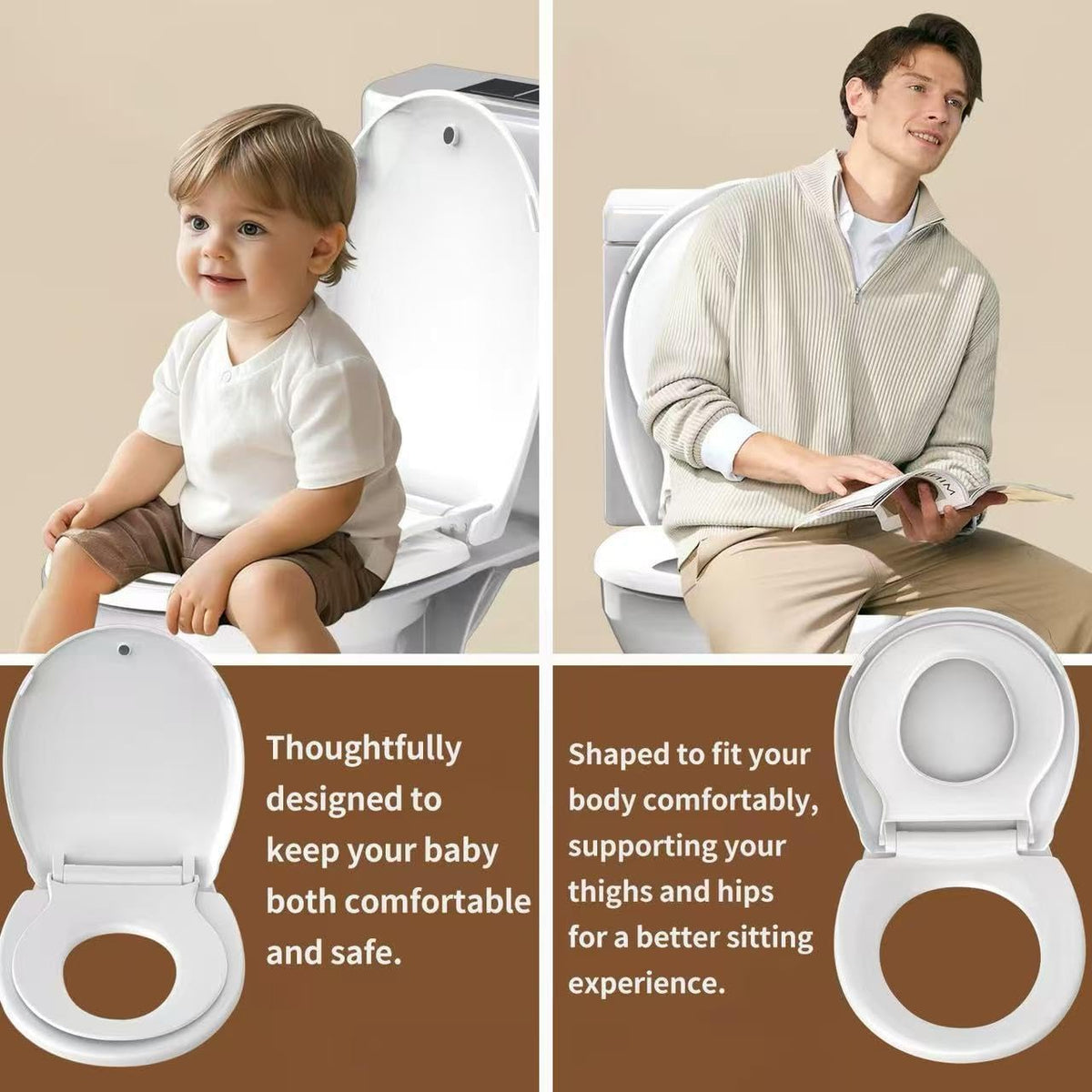 Round Toilet Seat with Built-In Toddler Seat, White