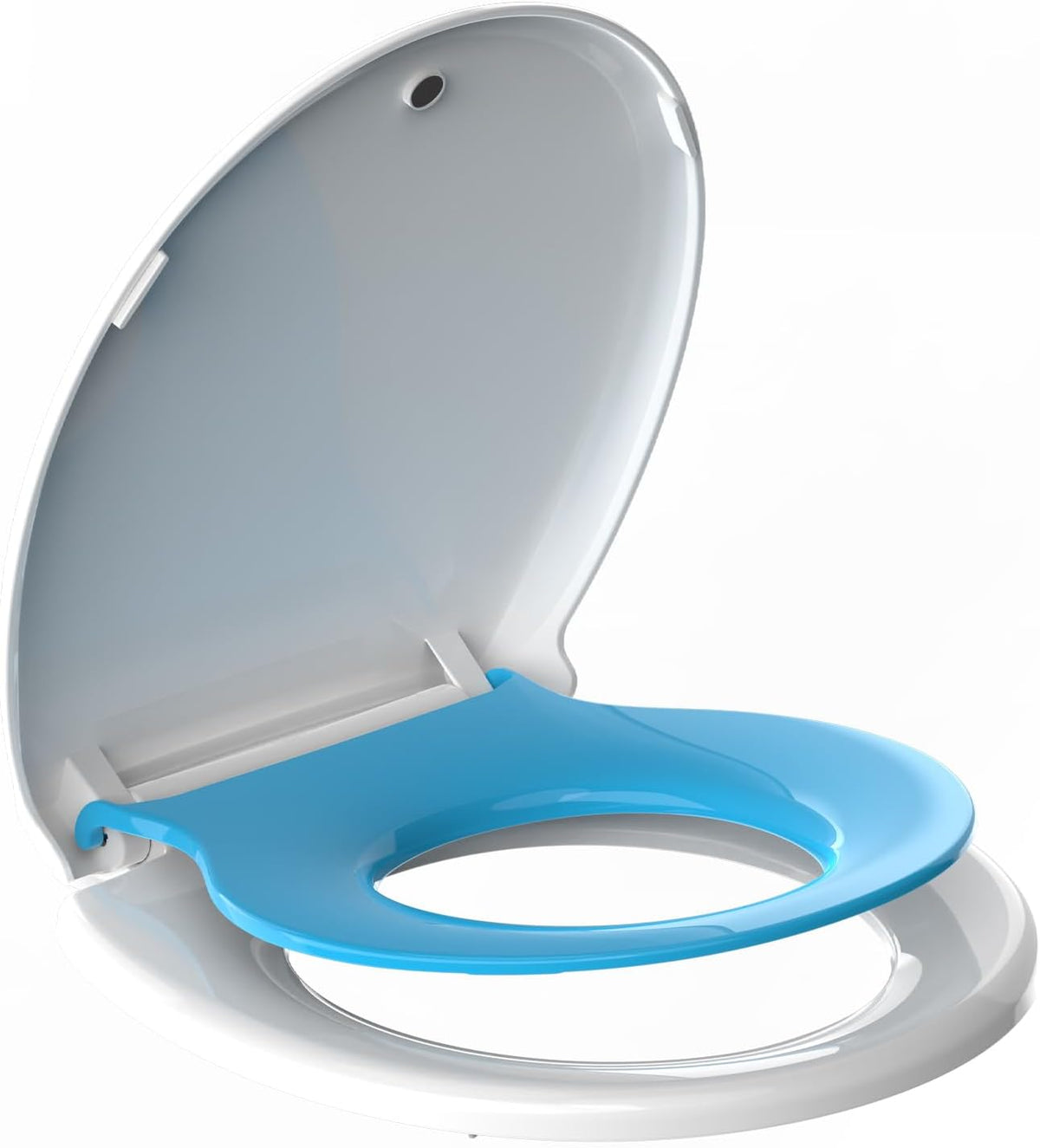Round Toilet Seat with Built-In Toddler Seat, White