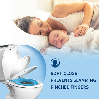 Round Toilet Seat with Built-In Toddler Seat, White