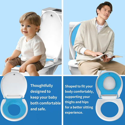 Round Toilet Seat with Built-In Toddler Seat, White