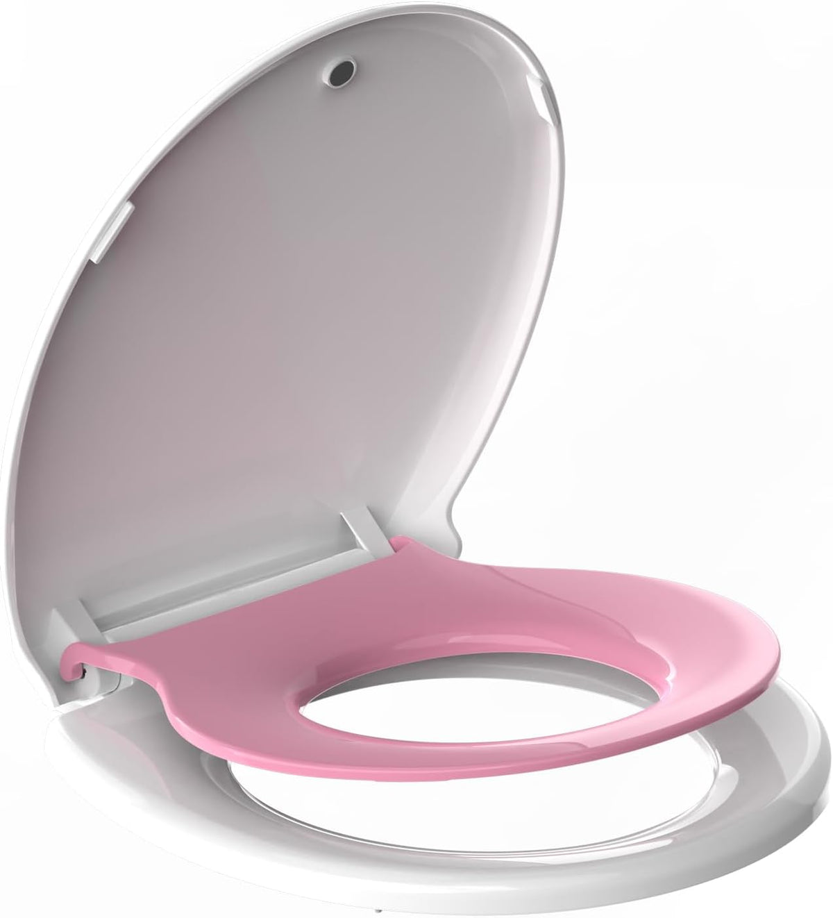 Round Toilet Seat with Built-In Toddler Seat, White