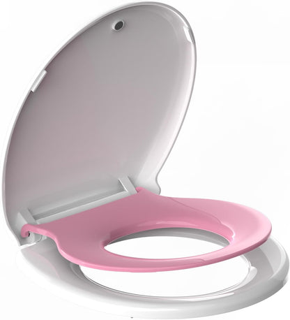 Round Toilet Seat with Built-In Toddler Seat, White