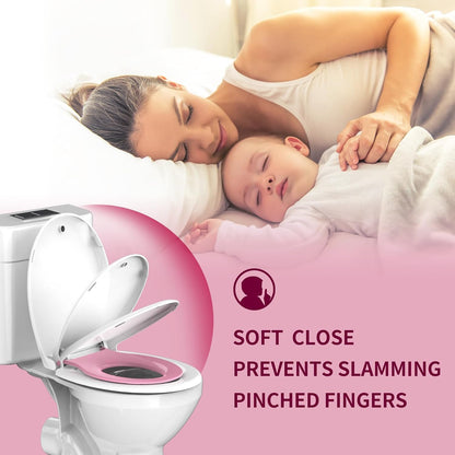 Round Toilet Seat with Built-In Toddler Seat, White