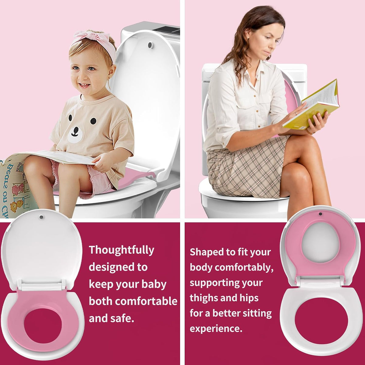 Round Toilet Seat with Built-In Toddler Seat, White