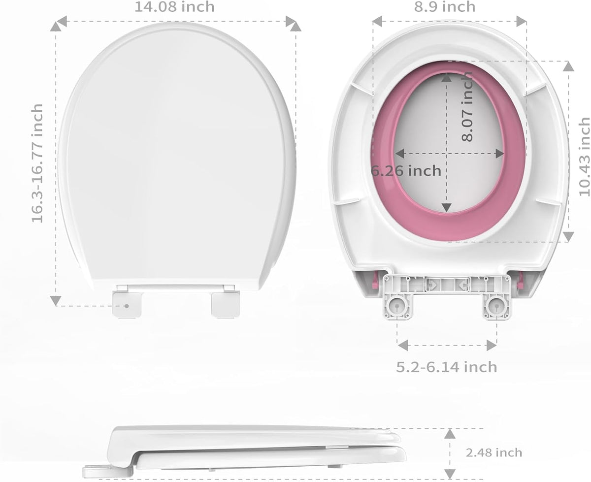 Round Toilet Seat with Built-In Toddler Seat, White