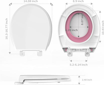 Round Toilet Seat with Built-In Toddler Seat, White