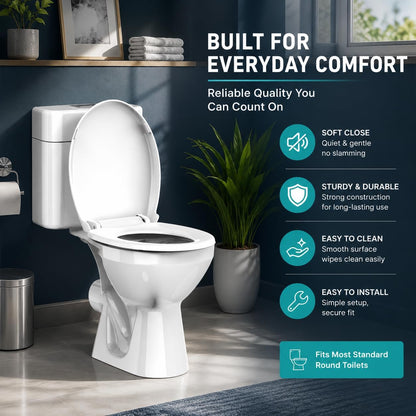 Round Toilet Seat with Built-In Toddler Seat, White