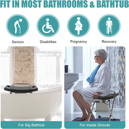 Folding Shower Chair Seat,Height Adjustable Shower Chair Seat,Stainless Eligible Shower Chair for Inside Shower,400lbs Portable Travel Shower Stool,Safety Anti-Slip Bath Chair for Seniors(Black)