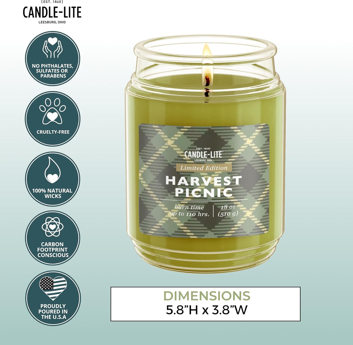 Candle-lite Scented Candles, Saltwater Lotus Fragrance, One 18 oz. Single-Wick Aromatherapy Candle with 110 Hours of Burn Time, White Color