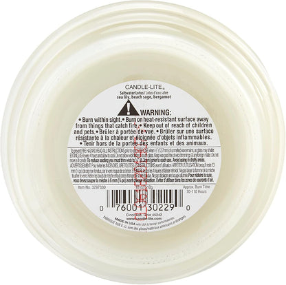 Candle-lite Scented Candles, Saltwater Lotus Fragrance, One 18 oz. Single-Wick Aromatherapy Candle with 110 Hours of Burn Time, White Color