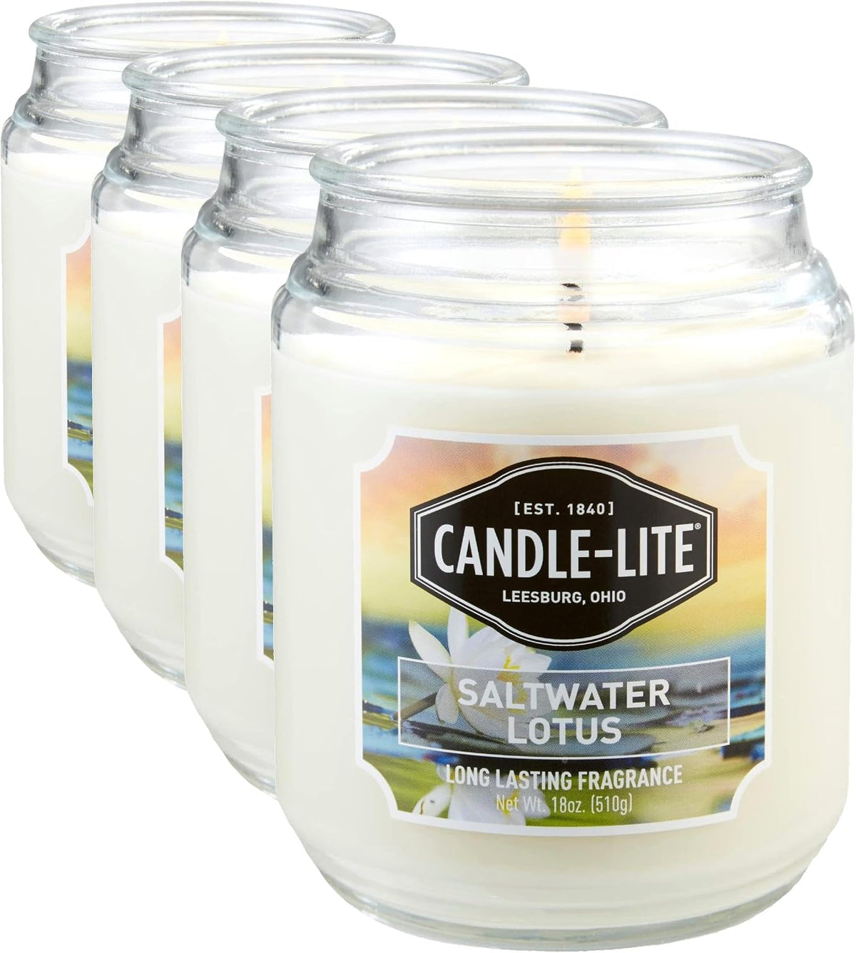 Candle-lite Scented Candles, Saltwater Lotus Fragrance, One 18 oz. Single-Wick Aromatherapy Candle with 110 Hours of Burn Time, White Color