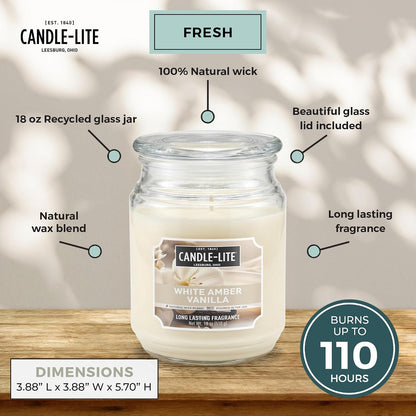 Candle-lite Scented Candles, Saltwater Lotus Fragrance, One 18 oz. Single-Wick Aromatherapy Candle with 110 Hours of Burn Time, White Color