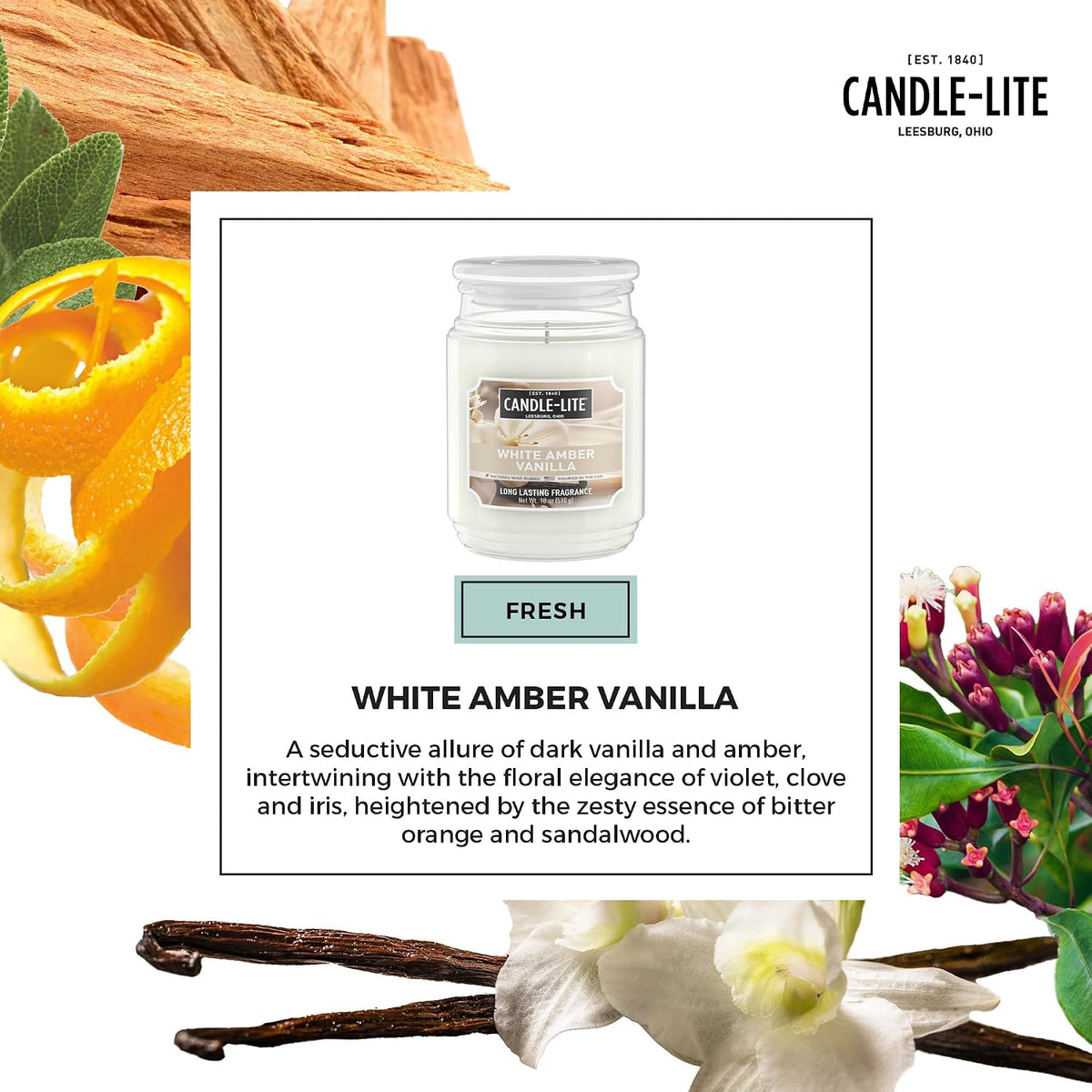 Candle-lite Scented Candles, Saltwater Lotus Fragrance, One 18 oz. Single-Wick Aromatherapy Candle with 110 Hours of Burn Time, White Color