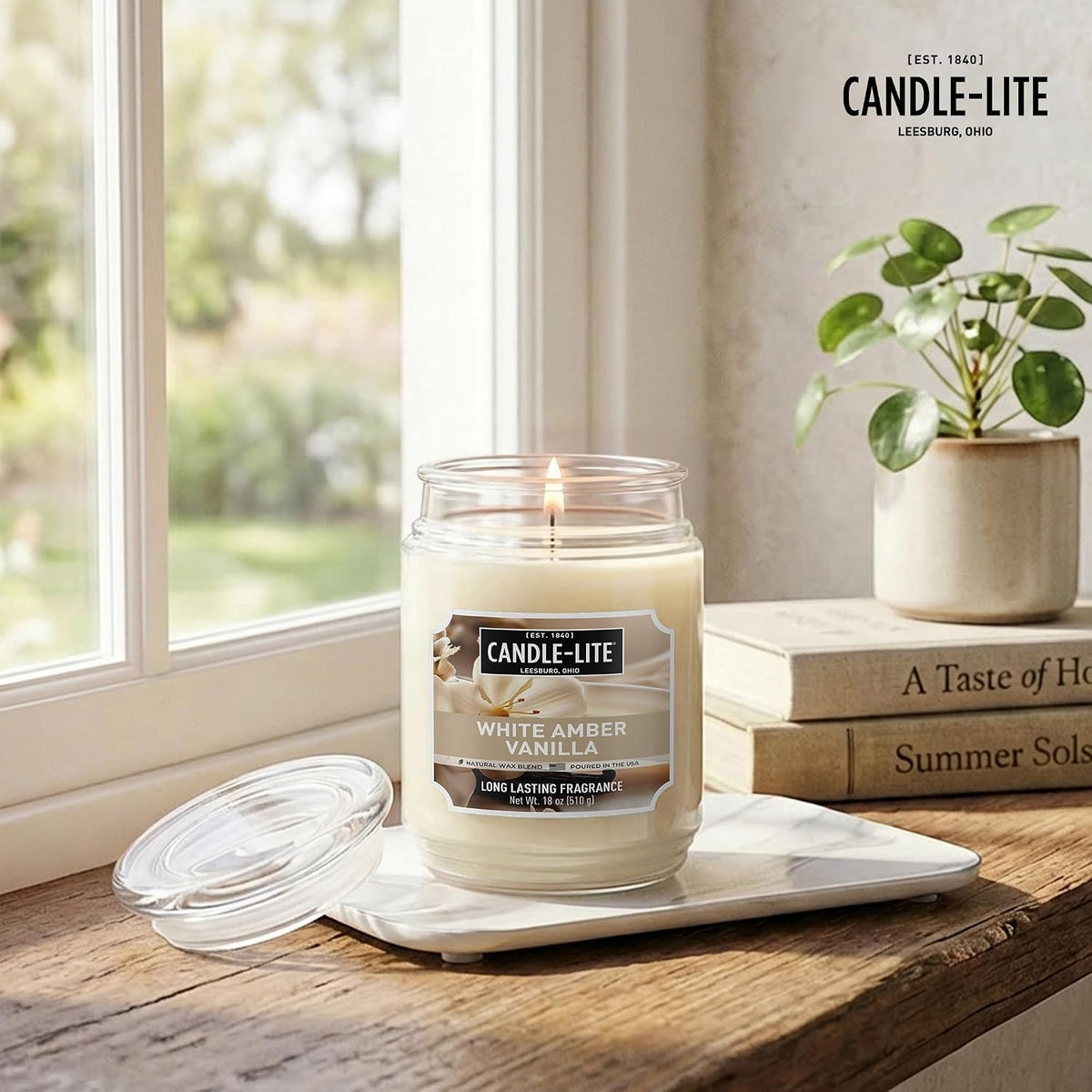 Candle-lite Scented Candles, Saltwater Lotus Fragrance, One 18 oz. Single-Wick Aromatherapy Candle with 110 Hours of Burn Time, White Color