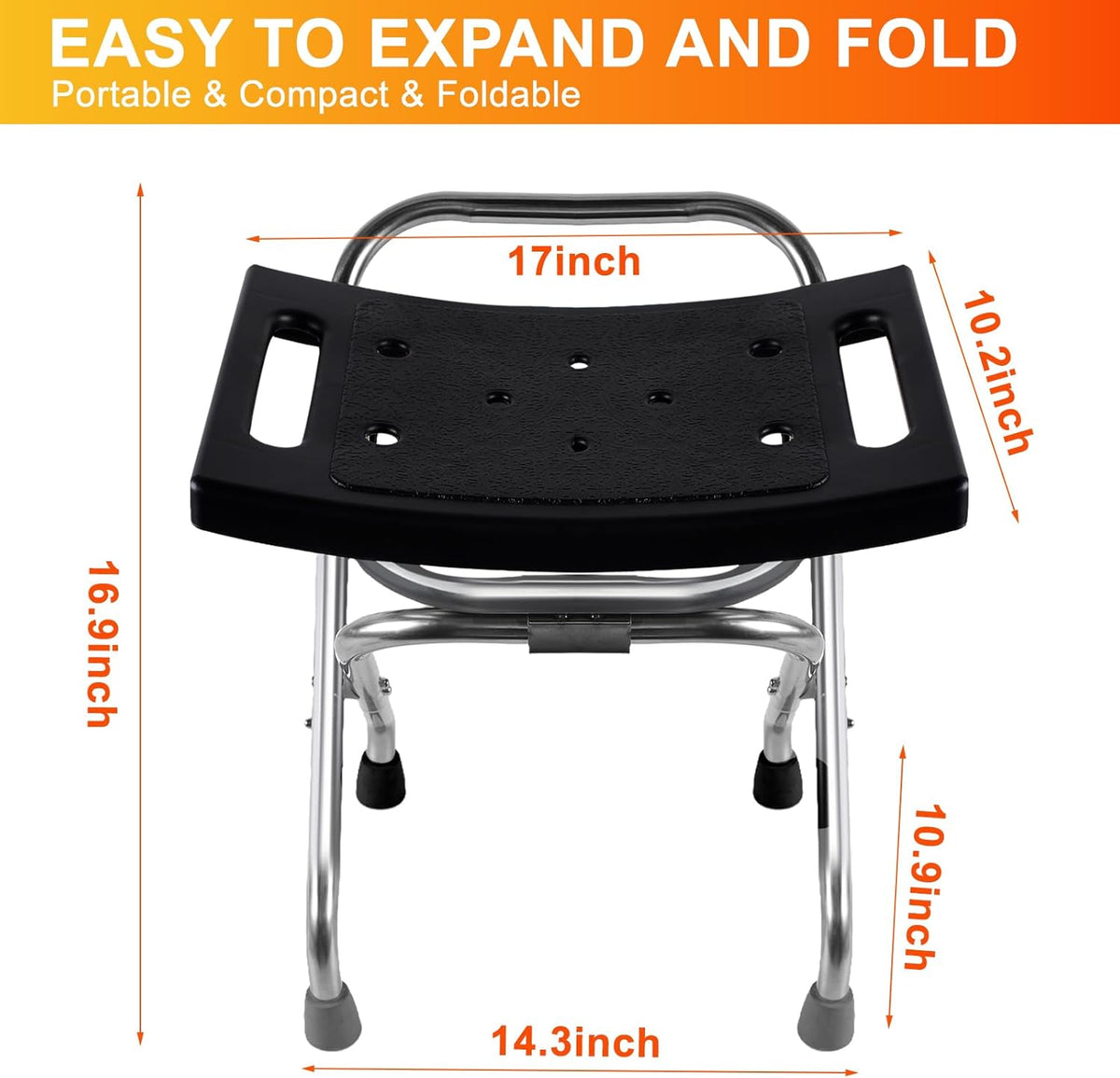 Folding Shower Seat, Stainless Eligible Shower Chair for Inside Shower, 400lbs Portable Travel Shower Stool, Safety Anti-Slip Bath Chair for Seniors, Disabled(Black)