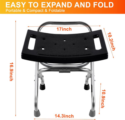 Folding Shower Seat, Stainless Eligible Shower Chair for Inside Shower, 400lbs Portable Travel Shower Stool, Safety Anti-Slip Bath Chair for Seniors, Disabled(Black)