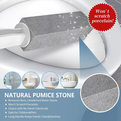 Pumice Stone Toilet Bowl Cleaner, Hard Water Stain Remover | 2Pack, with Long Handle,Removes Rings,Rust/Lime,Safe for Porcelain, For Toilet Brush/BBQ Grills/Sink/Pool/Bathroom.