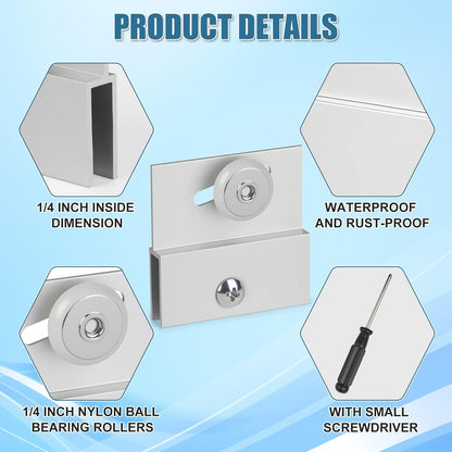 Shower Door Rollers,M 6054 Sliding Glass Door Rollers – Frameless Shower Doors Top Bracket Roller Assembly with 3/4” Shower Door Wheels, Ball Bearings, Chrome Aluminum for Sliding Glass Door