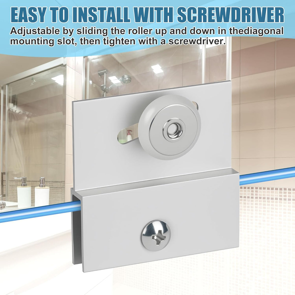 Shower Door Rollers,M 6054 Sliding Glass Door Rollers – Frameless Shower Doors Top Bracket Roller Assembly with 3/4” Shower Door Wheels, Ball Bearings, Chrome Aluminum for Sliding Glass Door