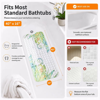 Non Slip Bathtub Mat 40x16, Extra Long Bath Mat for Tub, Clear Grey