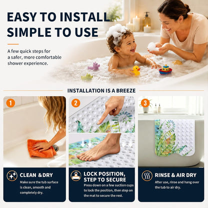 Non Slip Bathtub Mat 40x16, Extra Long Bath Mat for Tub, Clear Grey