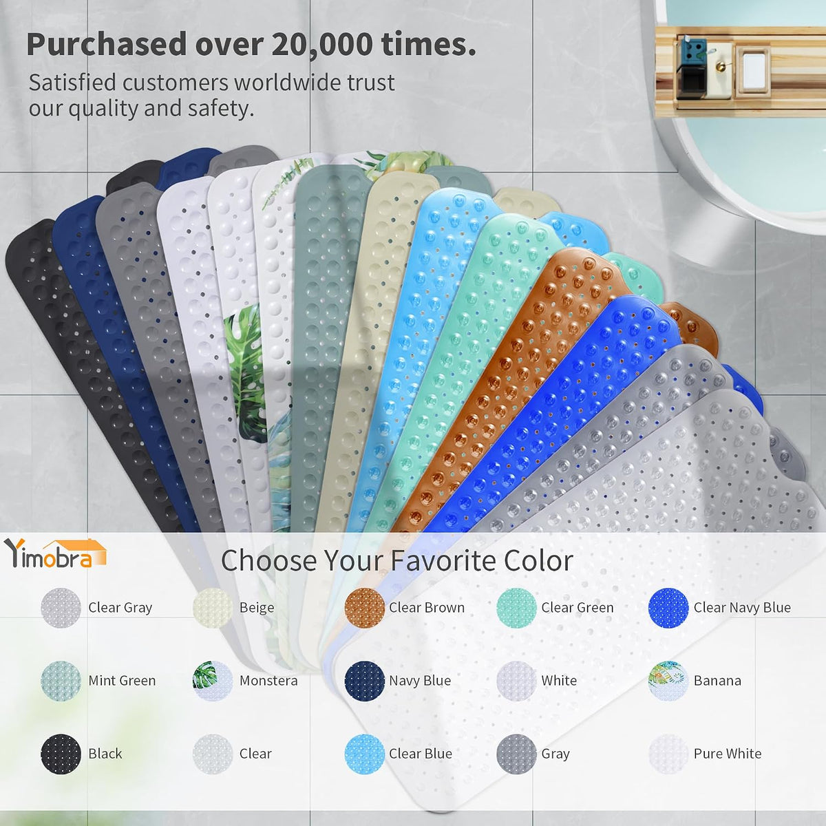 Non Slip Bathtub Mat 40x16, Extra Long Bath Mat for Tub, Clear Grey