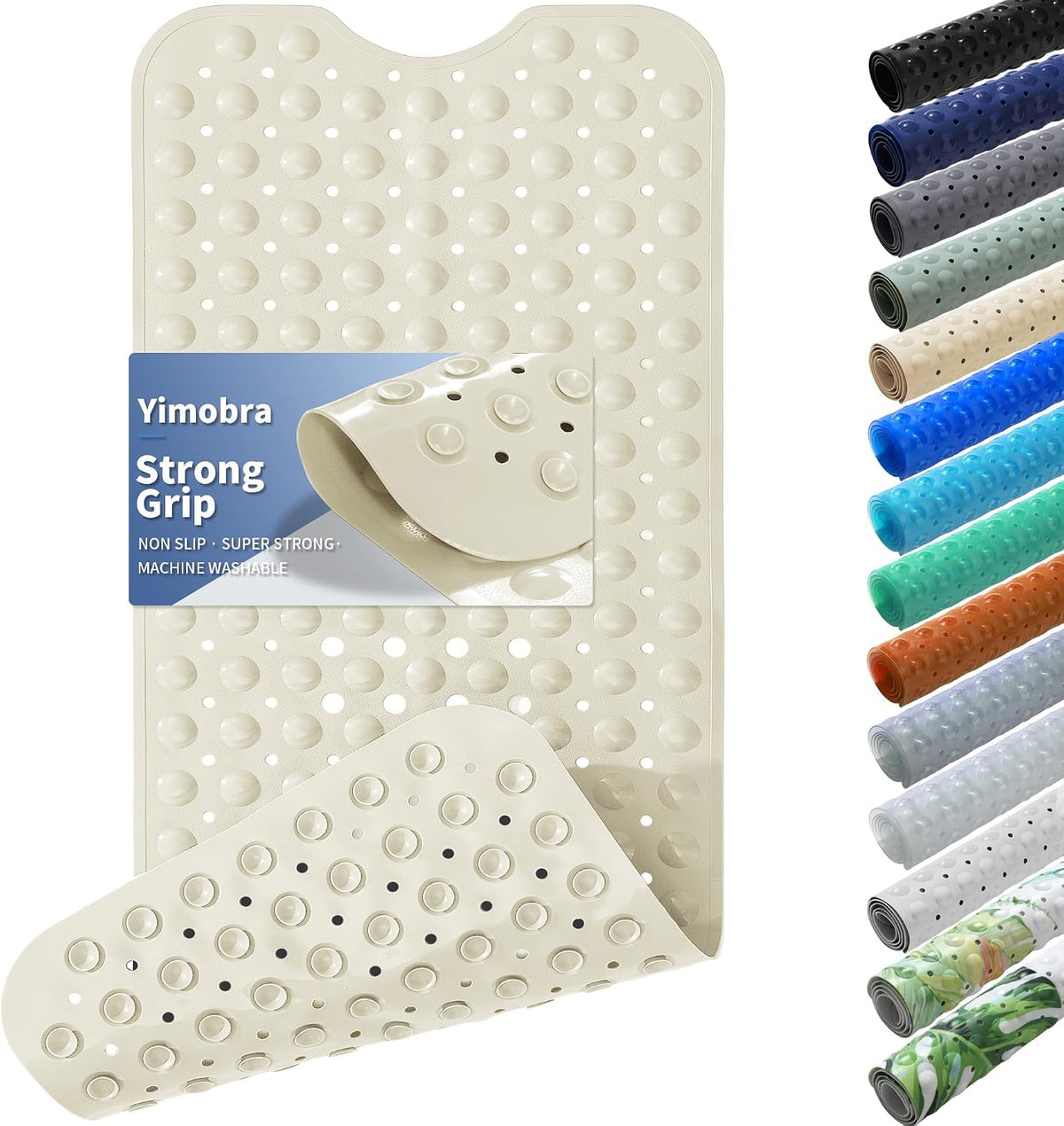 Non Slip Bathtub Mat 40x16, Extra Long Bath Mat for Tub, Clear Grey