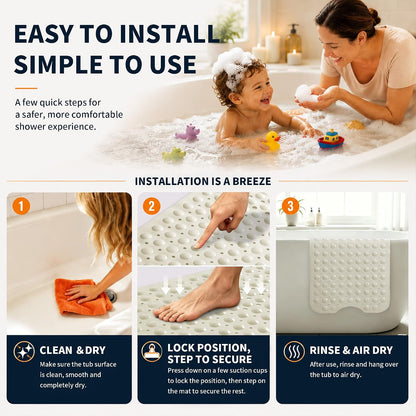 Non Slip Bathtub Mat 40x16, Extra Long Bath Mat for Tub, Clear Grey