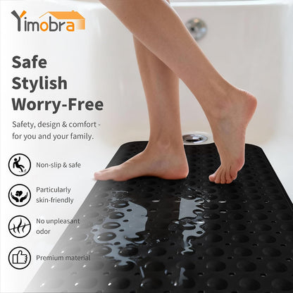 Non Slip Bathtub Mat 40x16, Extra Long Bath Mat for Tub, Clear Grey