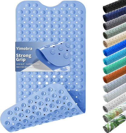 Non Slip Bathtub Mat 40x16, Extra Long Bath Mat for Tub, Clear Grey